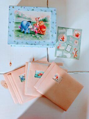 Disney Winnie the Pooh Simply Pooh Sticker & Note Cards Set VTG Stationery Box